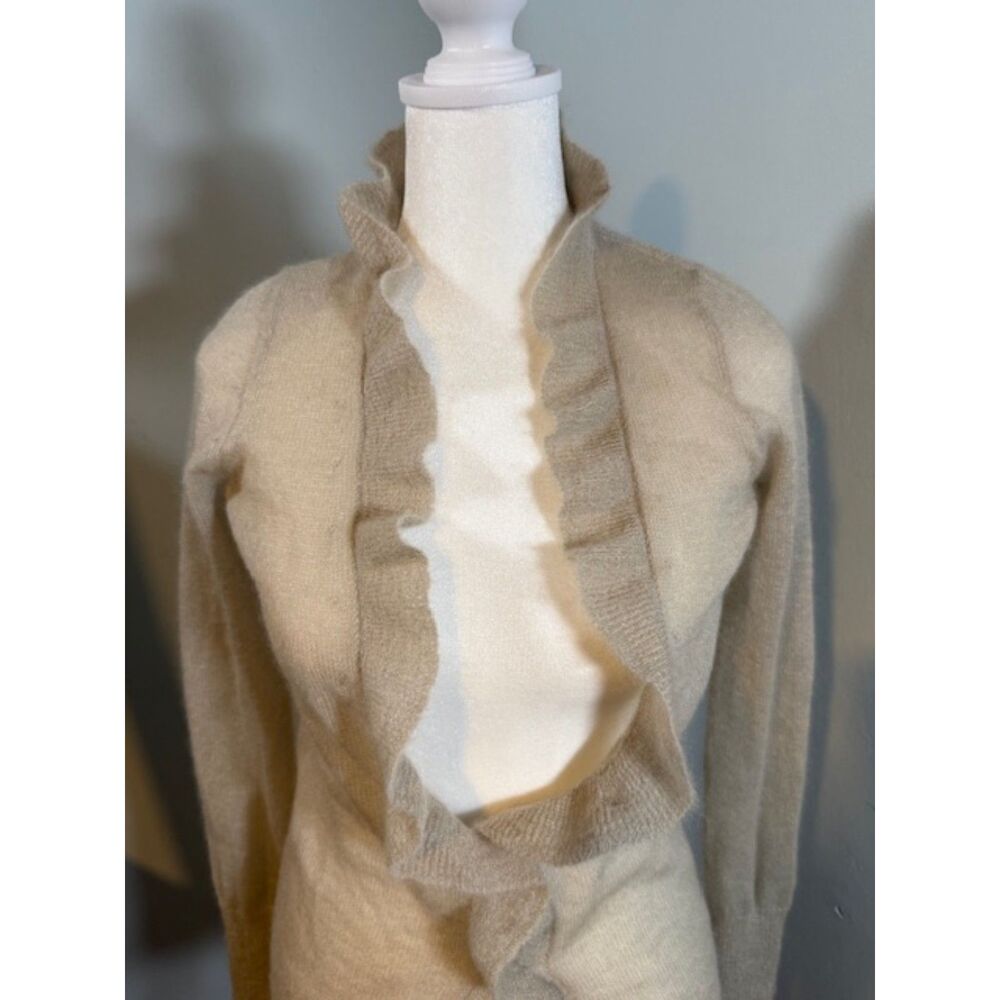 J Crew Mohair Wool Ruffle Cardigan‎ XS Ivory Cream Fall 2010 As Is Flaw Coquette - Picture 2 of 7